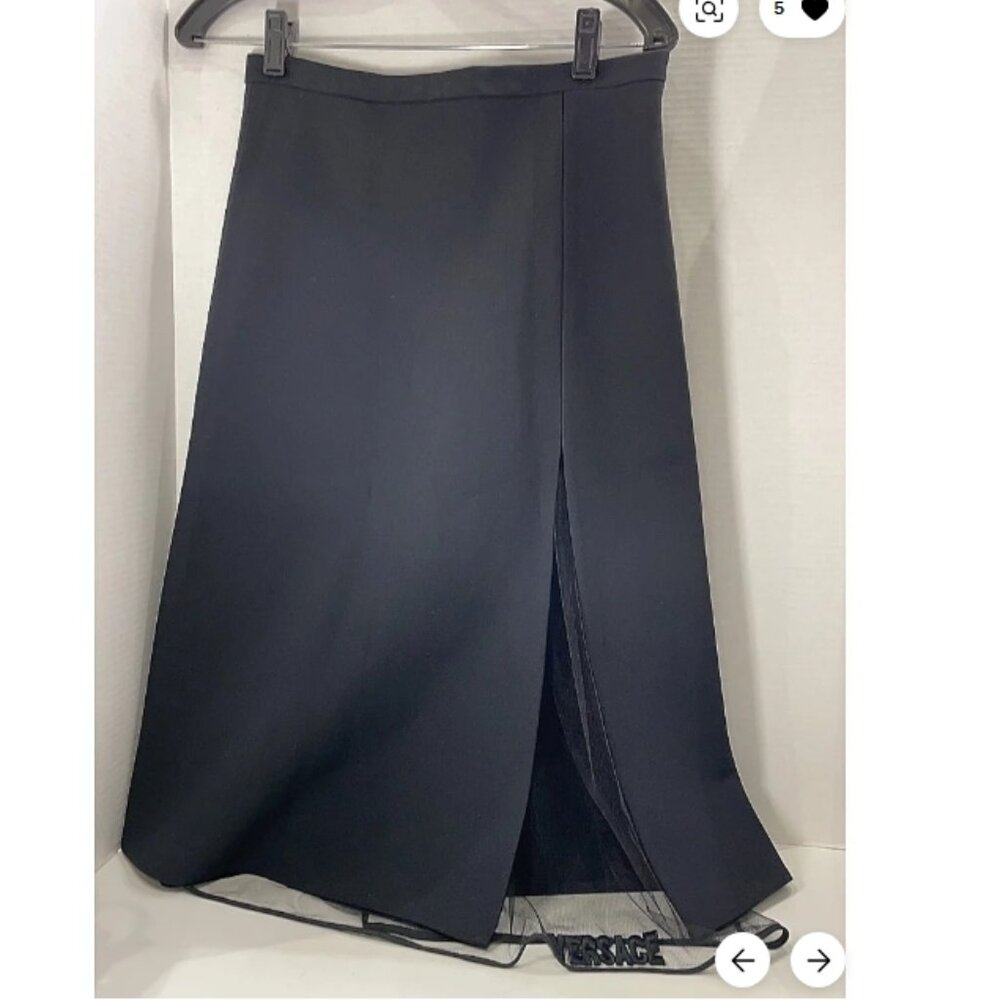 Versace Black A-Line Midi Skirt Mesh Logo Hem Made in Italy Size 36 (Approx US 4